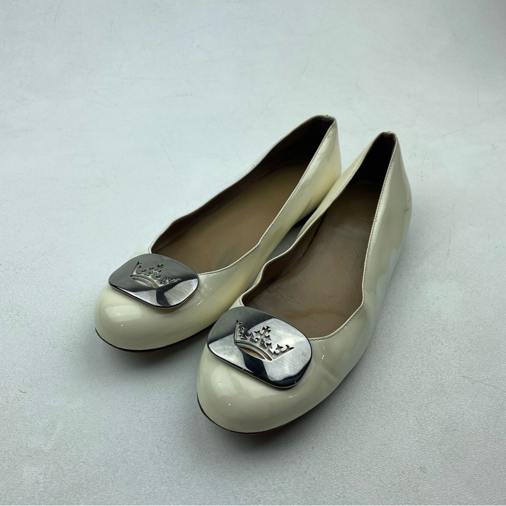 CHURCH'S Patent Leather Ballet Flats In Cream Size 6.5